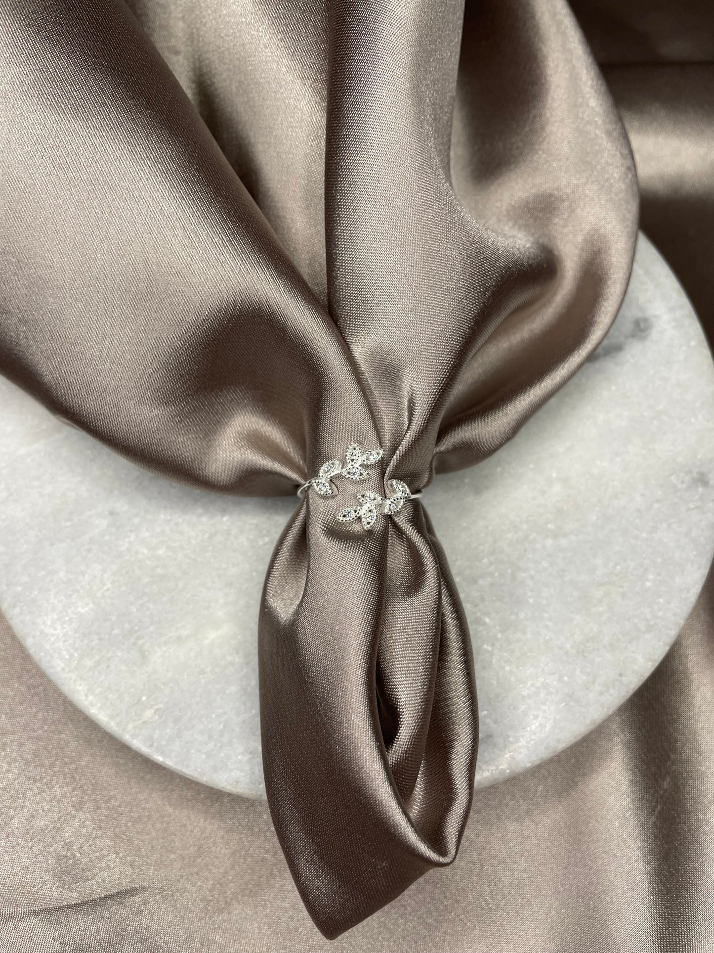 Adjustable Sterling Silver Cubic Zirconia Leaf