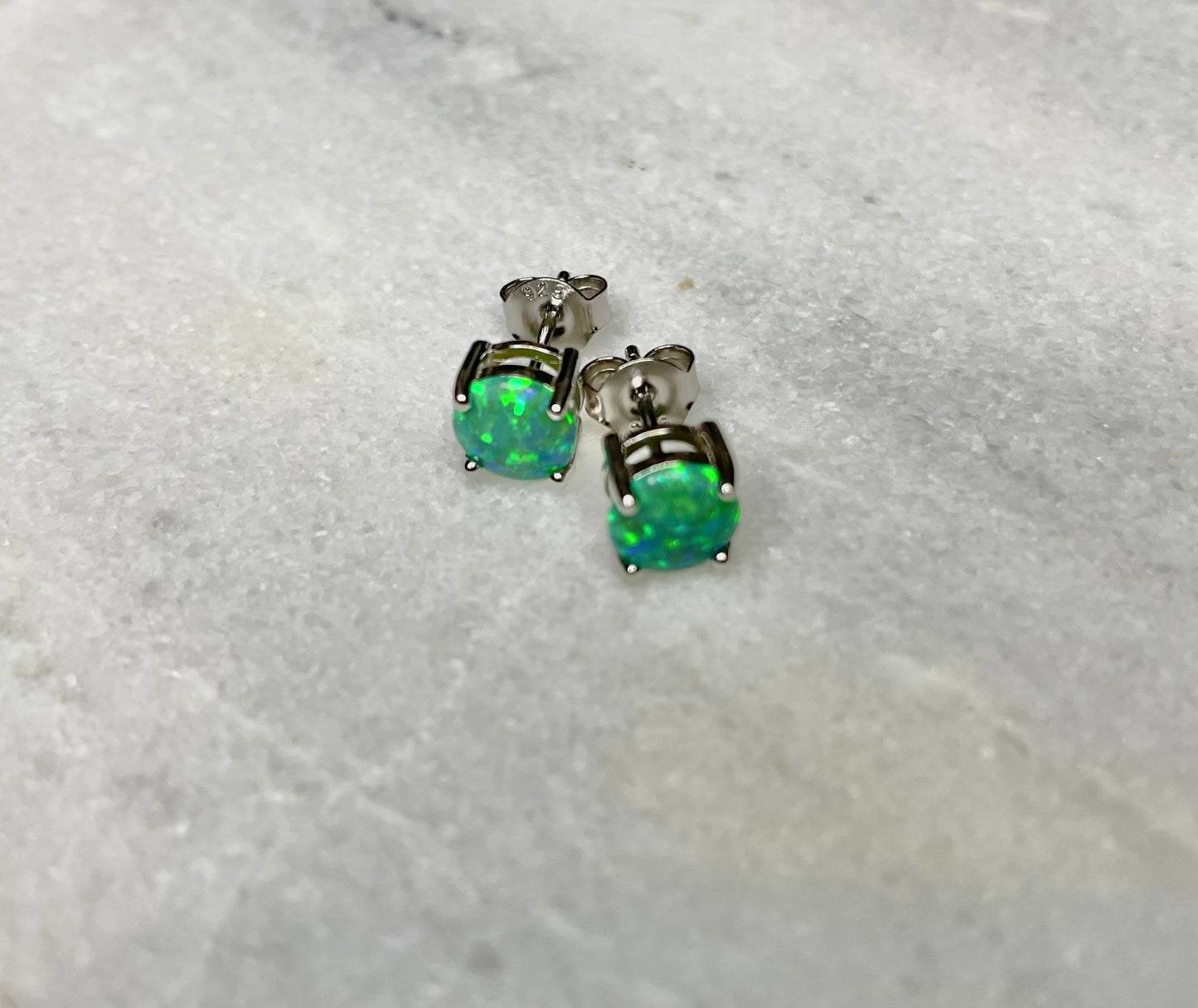 Round Green Lab Opal Stud